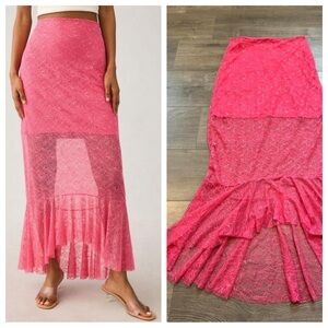 Anthropologie Sheer Lace Pink Maxi Skirt